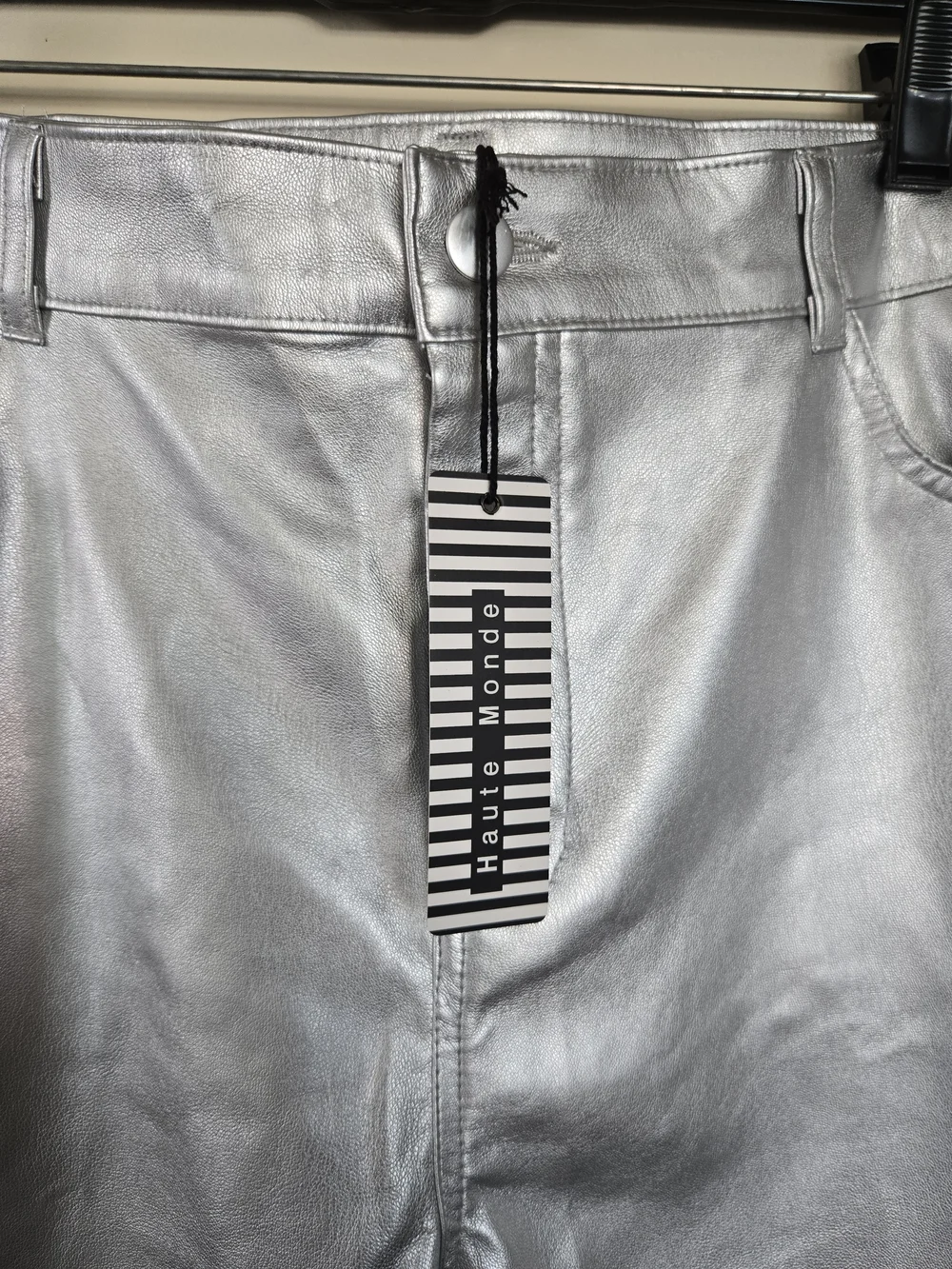 Nwt Haute Monde Silver Metallic Women's Pants Sleek Shine Size XL - Picture 5 of 7